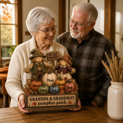 Personalized Grandma & Grandpa’s Pumpkin Patch Wooden Plaque - Custom Grandkids Names - Halloween Fall Gift mockup-held-6a7d3f74b3dc591a40921c39.png