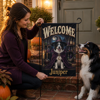 WELCOME Juniper – Personalized Photo Flag – Halloween Gift mockup-held-6a7d6fe4501567b700640feb.png
