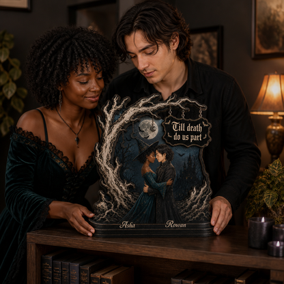 Till Death Do Us Part – Personalized Couple Photo Wooden Plaque – Gothic Halloween Gift mockup-held-6a7d7184cff2a2bb065d9255.png