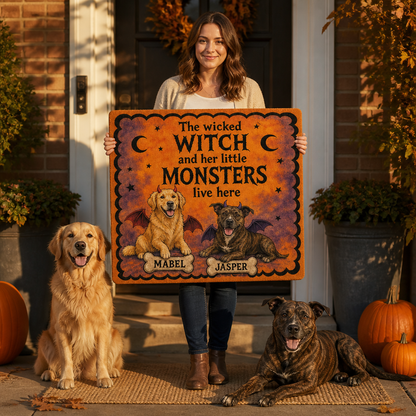The wicked WITCH and her little MONSTERS live here – Personalized Photo Doormat – Halloween Gift mockup-held-6a7e88e8fb5b77f341a3ee76.png
