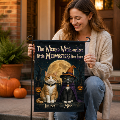 The Wicked Witch and her little MEOWNSTERS live here – Personalized Photo Flag – Halloween Gift mockup-held-6a7e88ff5c37dd62d6c0d5b5.png