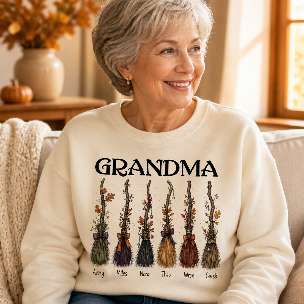 Grandma’s Little Broomsticks – Personalized Grandkids Names Sweatshirt – Halloween Gift for Grandma mockup-held-6a7e9cdf51ce9245c0a4c10d.png
