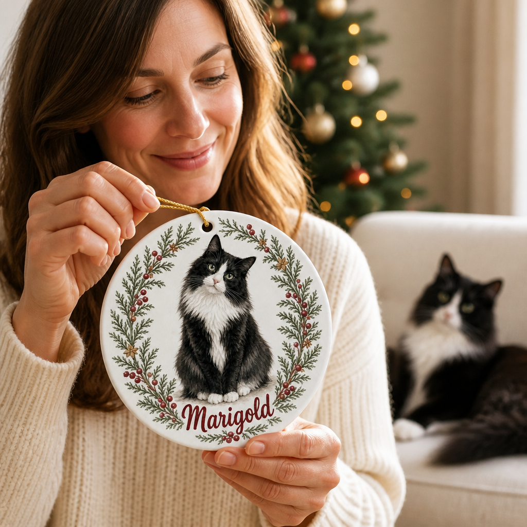 Custom Pet Portrait Christmas Ornament from Photo – Personalized Cat Name Gift mockup-held-6a7ebd05499642cfece3a2cc.png