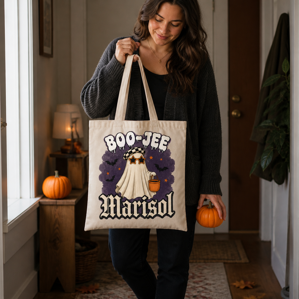 Personalized Retro Ghost Tote Bag – Custom Name Halloween Trick or Treat Bag – Halloween Gift mockup-held-6a7ec1b883b698223e09456f.png