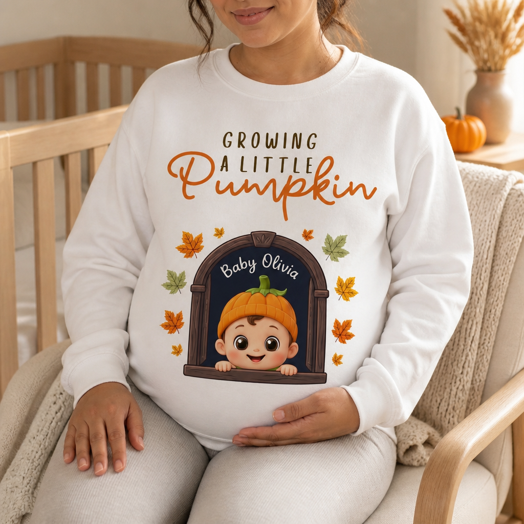 Growing a Little Pumpkin – Personalized Baby Name Sweatshirt – Personalized Pregnancy Sweatshirt – Fall Baby Announcement Gift mockup-held-6a7ec2d1499642cfece3a2e9.png
