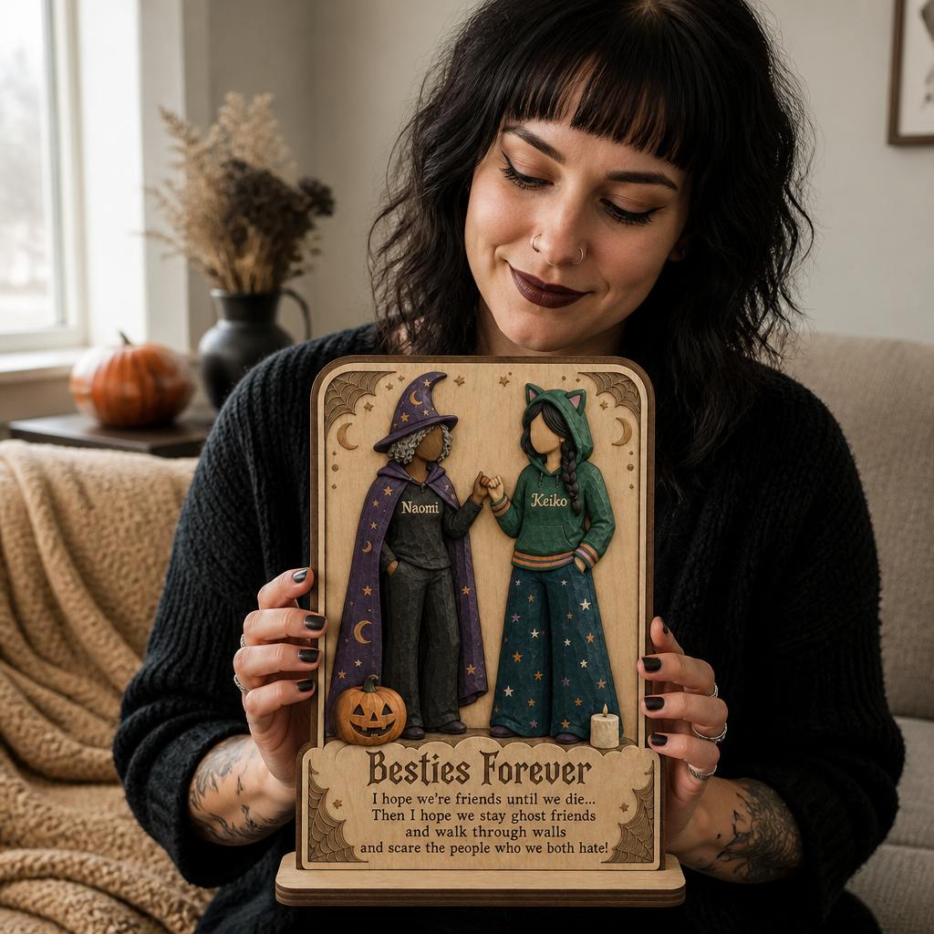 Besties Forever – Personalized 2-Layer Standing Wooden Plaque – Halloween Gift For Bestie mockup-held-6a7fde555275944cfb45bfd5.png
