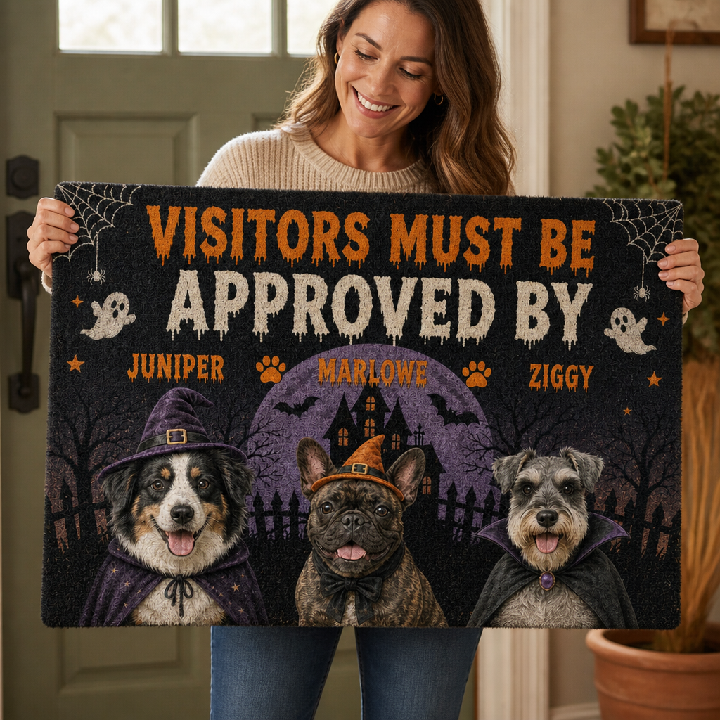Visitors Must Be Approved By – Personalized Photo Doormat – Halloween Gift mockup-held-6a7fe0a79c539f8713de547f.png