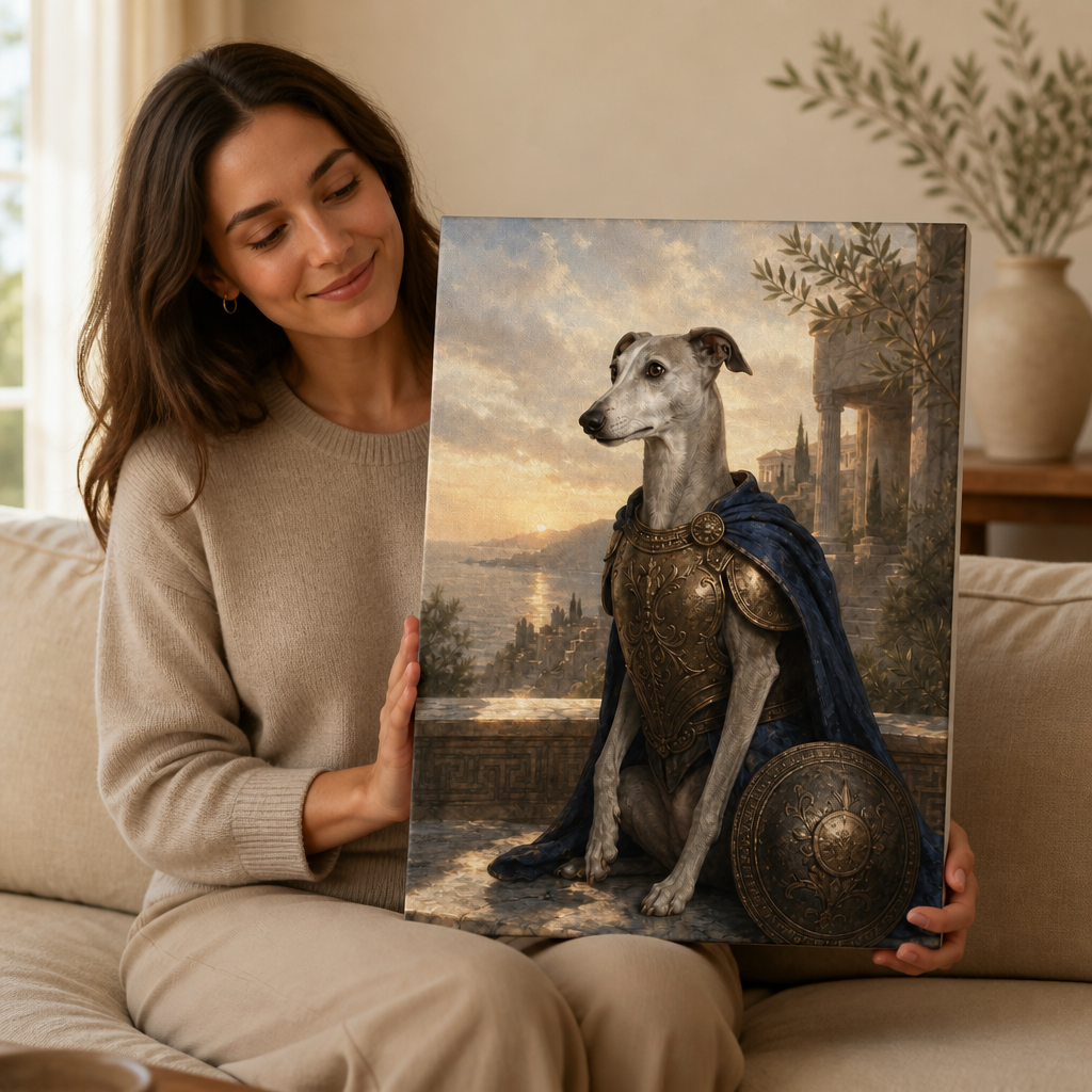 Custom Renaissance Pet Portrait Canvas from Photo – Personalized Dog Knight Wall Art mockup-held-6a7fe0ba9c539f8713de5481.png