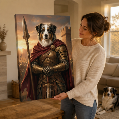 Custom Warrior Pet Portrait Canvas from Photo – Personalized Dog Knight Armor Wall Art mockup-held-6a7fe2f72b19edb947ec3b43.png