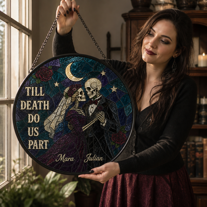 Till Death Do Us Part – Personalized Suncatcher Stained Glass – Halloween Gift For Couple mockup-held-6a866406e73d3a4e713e1b1b.png