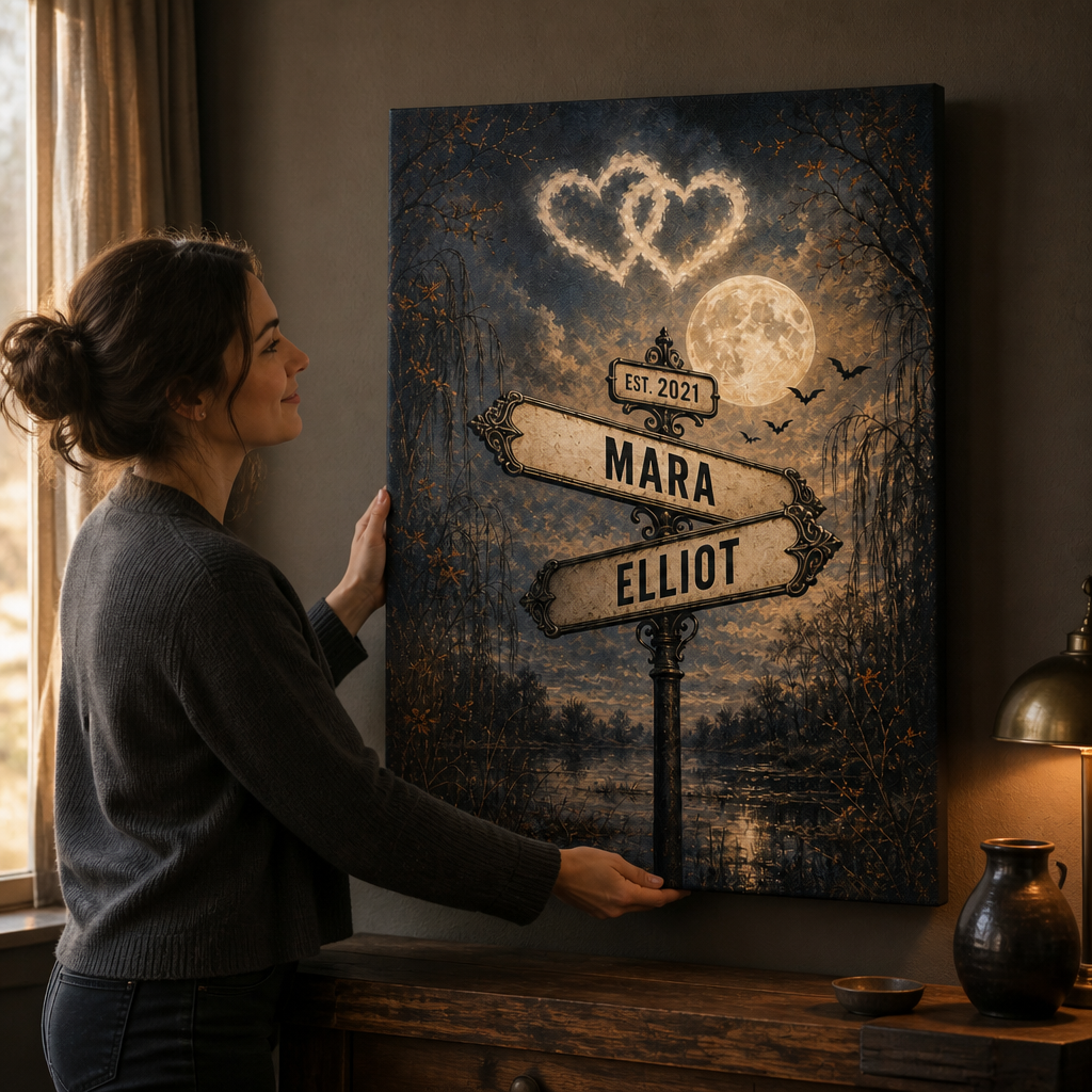 Personalized Gothic Couple Street Sign Poster – Custom Names & Date Spooky Full Moon Halloween Wall Art mockup-held-6a86658a5dfdfd133e261cba.png