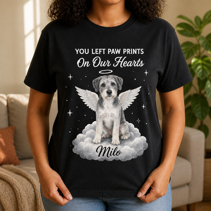 You Left Paw Prints – Personalized Photo T-shirt – Memorial Gift mockup-held-6a8666d3184038a4638fc35b.png