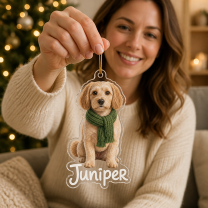Custom Acrylic Pet Ornament from Photo – Personalized Dog Name Christmas Tree Decoration mockup-held-6a8688cb18f61dad45c24271.png