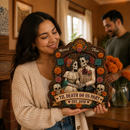 Til Death Do Us Part – Personalized 2-Layer Standing Wooden Plaque – Halloween Gift For Couple mockup-held-6a871117a44b4072fc2e05cd.png