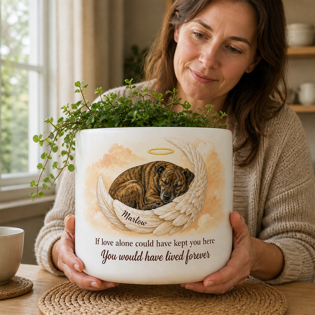 If love alone could have kept you here – Personalized Photo Plant Pot & Vase – Memorial Gift mockup-held-6a87c1ba00b33900bdfae601.png