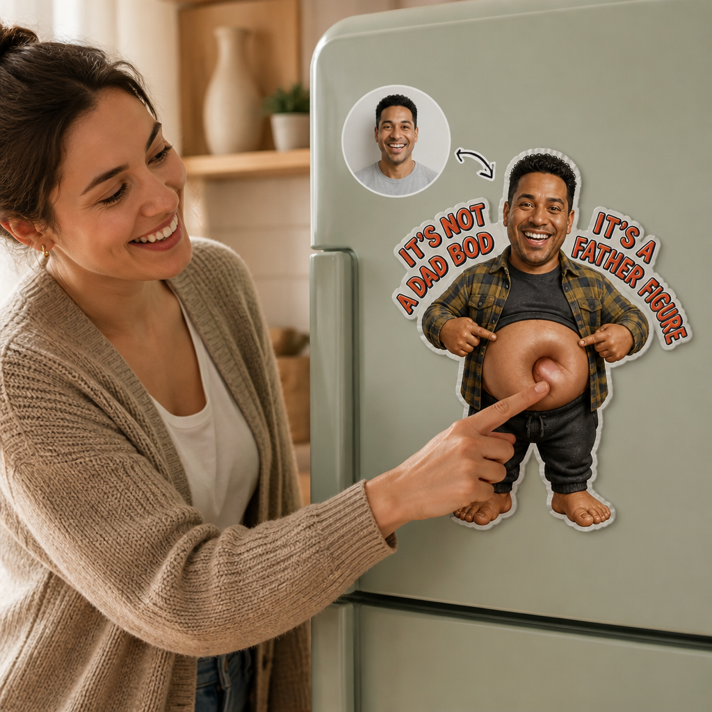 It's Not a Dad Bod – Personalized Photo Acrylic Refrigerator Magnet - Soft Rubber Belly – Dad Gift mockup-held-6a87c1c0de0e02d6ed40535a.png
