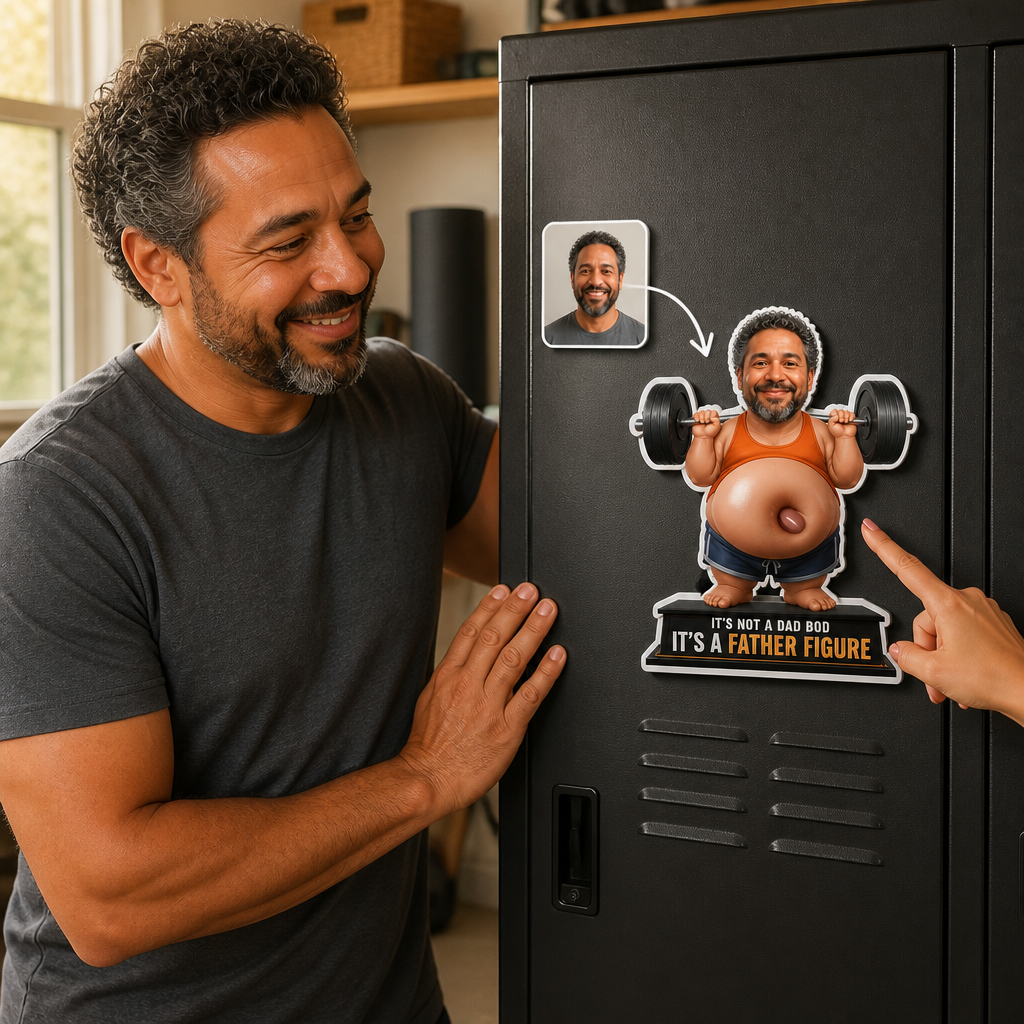 It’s Not a Dad Bod – Personalized Photo Acrylic Refrigerator Magnet - Soft Rubber Belly – Dad Gift mockup-held-6a87c1c700b33900bdfae602.png