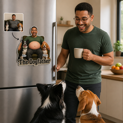 The Dogfather – Personalized Photo Acrylic Refrigerator Magnet - Soft Rubber Belly – Dog Lover Gift mockup-held-6a880a32ba7566cffc515cb5.png