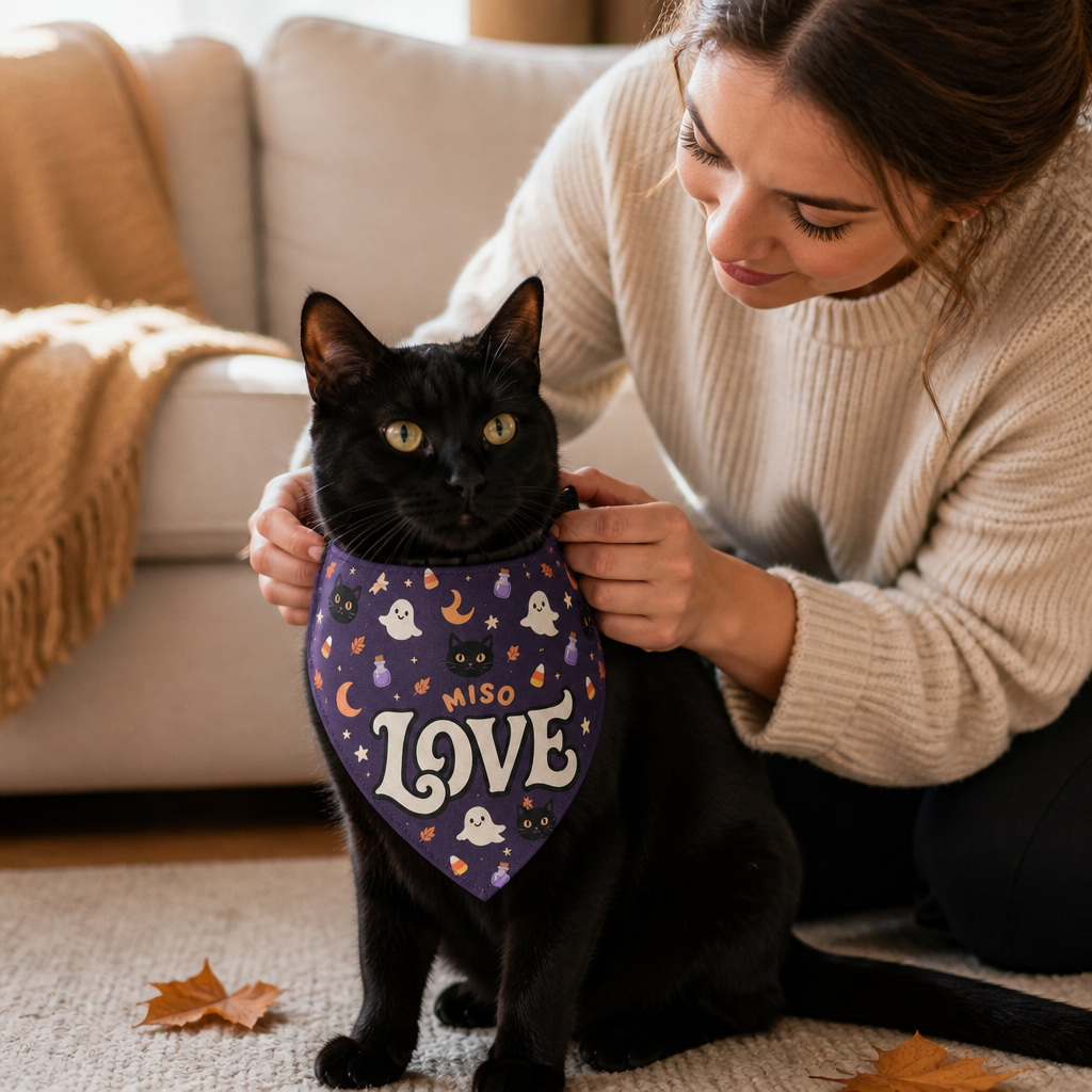 Love – Personalized Pet Bandana Collar With Adjustable Buckle – Halloween Gift For Pet mockup-held-6a88142bfc82a03617dc98ef.png