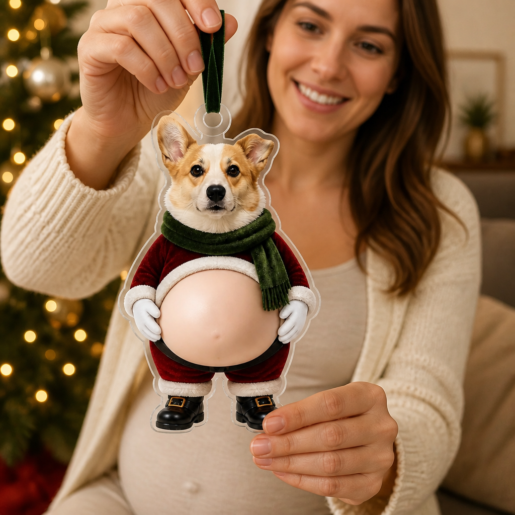 Custom Pet Photo Santa Belly Ornament – Funny Personalized Dog Squishy Belly Christmas Gift mockup-held-6a8821683f2cb761afa6cc93.png