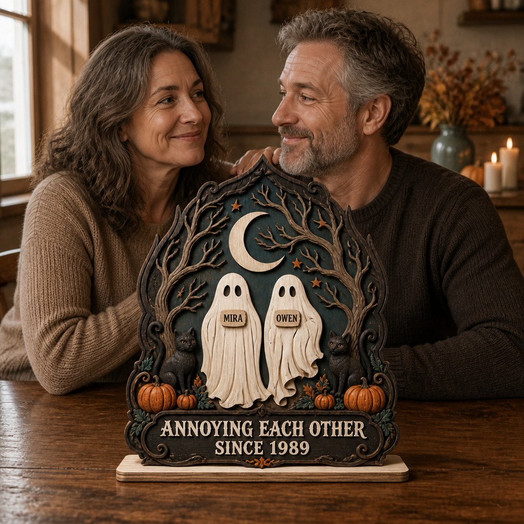 Personalized Ghost Couple Wooden Plaque – Custom Halloween Table Sign with Names, Funny Couple Gift for Anniversary or Wedding mockup-held-6a89c76ae1cef07182d87470.png