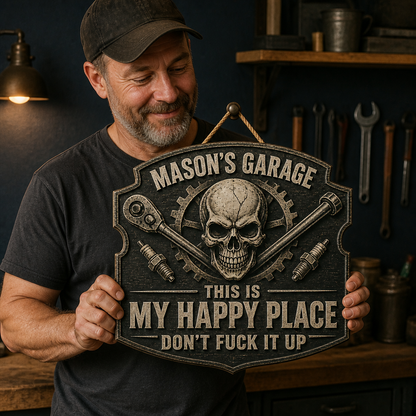 Personalized Skull Garage Wood Sign – Custom Happy Place Man Cave Sign, Rustic Mechanic Halloween Gift for Dad, Husband or Him mockup-held-6a89cbcd084e4464e2c74d00.png