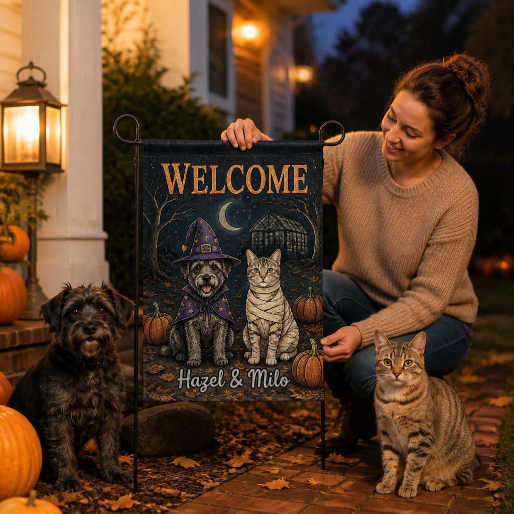Welcome – Personalized Photo Flag – Halloween Gift mockup-held-6a8bb1d1c62938f4b7716c85.png