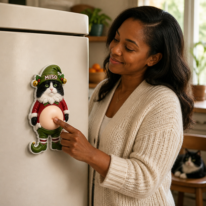 Custom Pet Photo Elf Belly Magnet with Name – Funny Personalized Cat Squishy Belly Christmas Gift mockup-held-6a8d100a9b19c395055a5f42.png