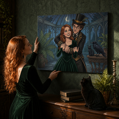 Midnight Romance Personalized Gothic Couple Canvas – Custom Photo Victorian Portrait, Dark Love Anniversary & Halloween Gift for Him and Her mockup-held-6a8e4882b2f5398b2bb5a761.png