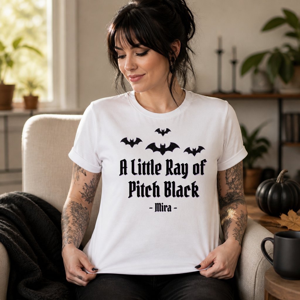 A Little Ray of Pitch Black – Personalized T-shirt – Halloween Gift For Hers, Friends mockup-held-6a8e50f36874ebd7ebdd7115.png