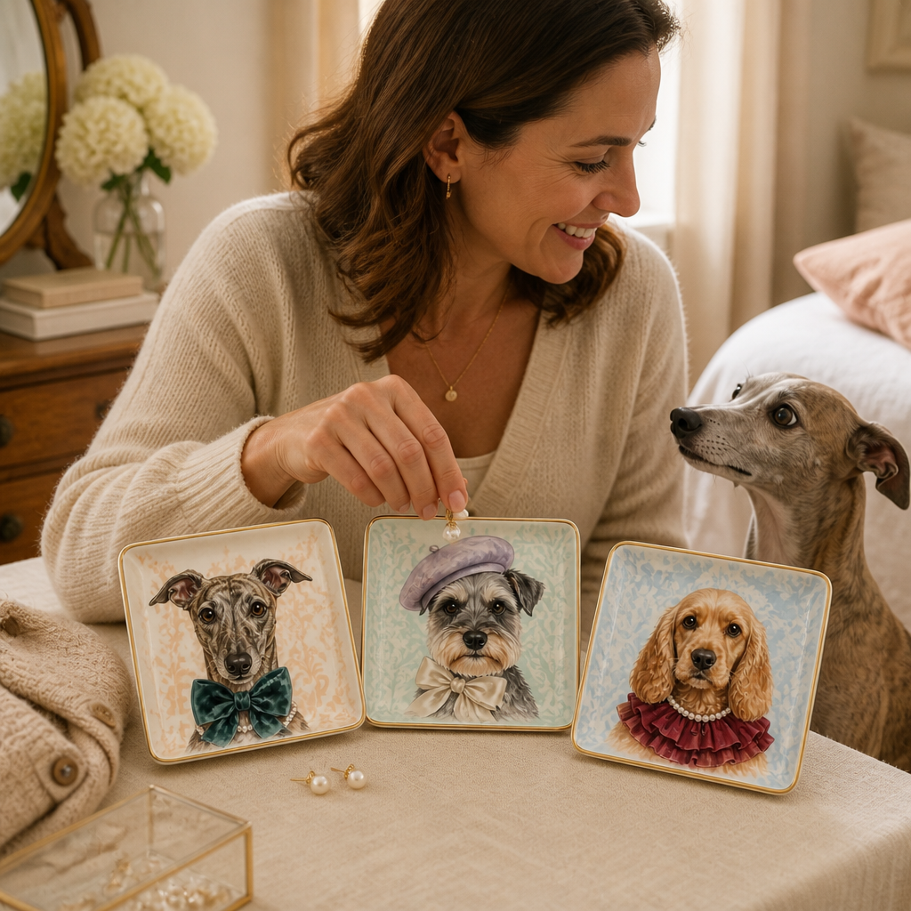 Custom Pet Portrait Jewelry Dish from Photo – Personalized Vintage Dog Ceramic Trinket Tray mockup-held-6a8e9b58484ac02a58097954.png