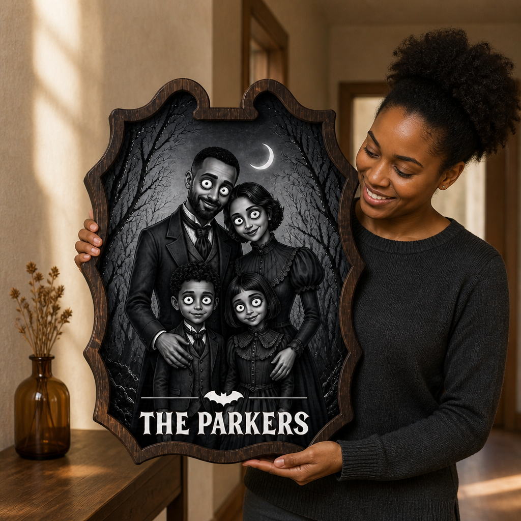 Meet the Parkers Personalized Family Wood Sign – Custom Photo Gothic Portrait, Spooky Victorian Halloween Wall Decor & Family Gift mockup-held-6a923f24c4e84056e0a67b4a.png