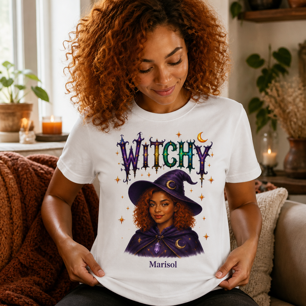 Born to Be Witchy Personalized Photo T-Shirt – Custom Name Magical Witch Portrait Tee, Spooky Halloween Gift for Her mockup-held-6a924014c4e84056e0a67b4e.png