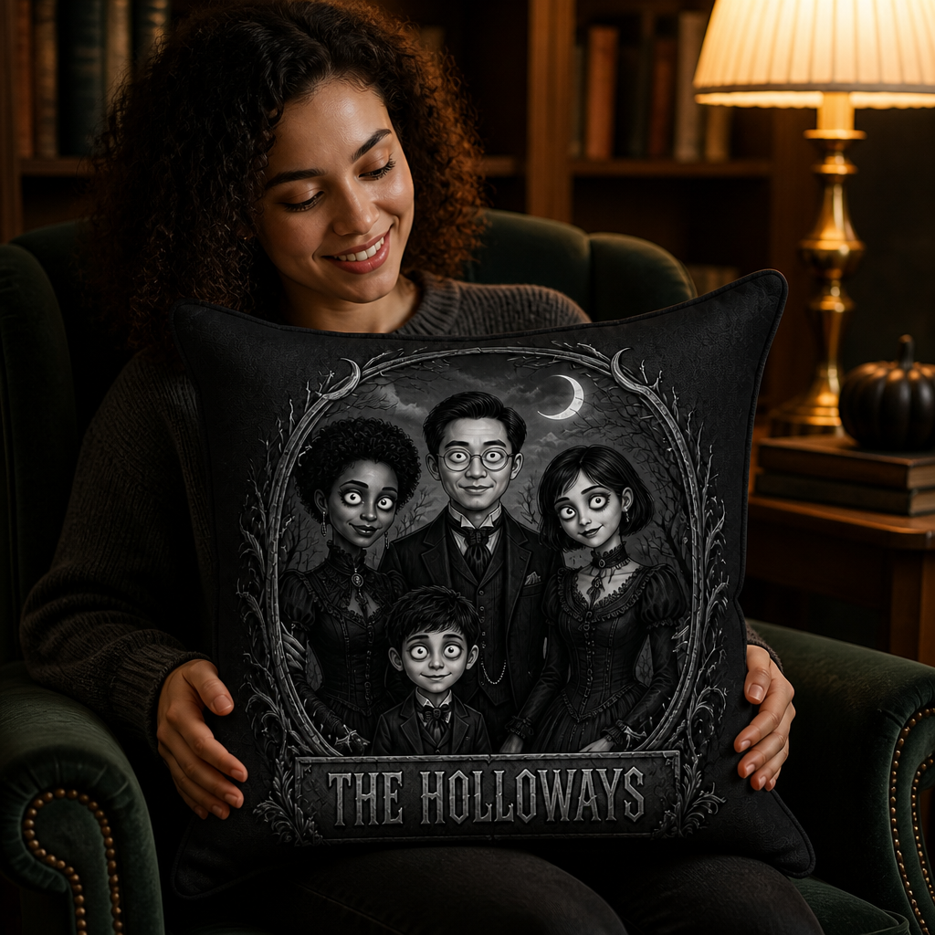 The Holloways Haunted Family Portrait Pillow – Personalized Photo Gothic Halloween Throw Pillow, Custom Spooky Home Decor Gift for Family mockup-held-6a94e6f777c72ade148c9cec.png