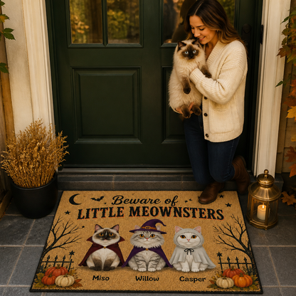 Beware of LITTLE MEOWNSTERS – Personalized Photo Doormat – Halloween Gift mockup-held-6a98da8634e14064fcd26d1e.png