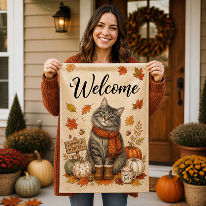 Welcome PUMPKIN PATCH hello fall – Personalized Photo Flag – Fall Gift mockup-held-6a98da8e25920d94b7eca2e5.png
