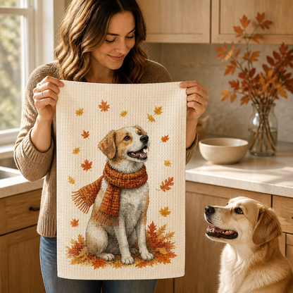 Custom Pet Portrait Fall Kitchen Towel from Photo – Personalized Dog Autumn Tea Towel Gift mockup-held-6a98da9325920d94b7eca2e6.png