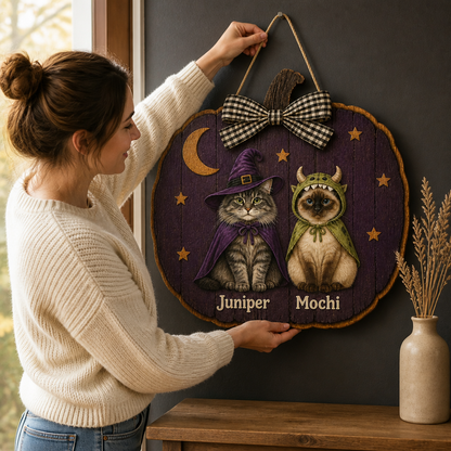 Personalized Cat Halloween Door Sign – Custom Pet Photo Wood Sign, Witch & Monster Cat Pumpkin Wreath, Spooky Halloween Porch Decor, Cat Lover Gift mockup-held-6a98efad2c12eed8581dc9c7.png