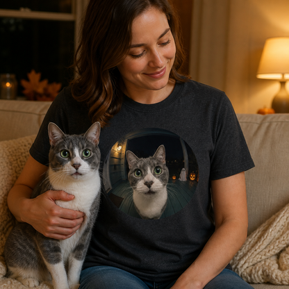 Personalized Cat Doorbell Camera Halloween Shirt – Custom Pet Photo Funny Ring Cam Cat Tee, Spooky Porch Pumpkin Ghost, Cat Lover Gift mockup-held-6a98f0547c480be45fa7be4f.png