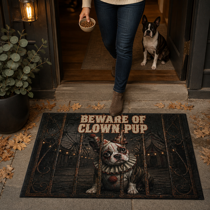 Beware Of Clown Pup – Personalized Photo Doormat – Halloween Gift mockup-held-6a98f0b17c480be45fa7be53.png
