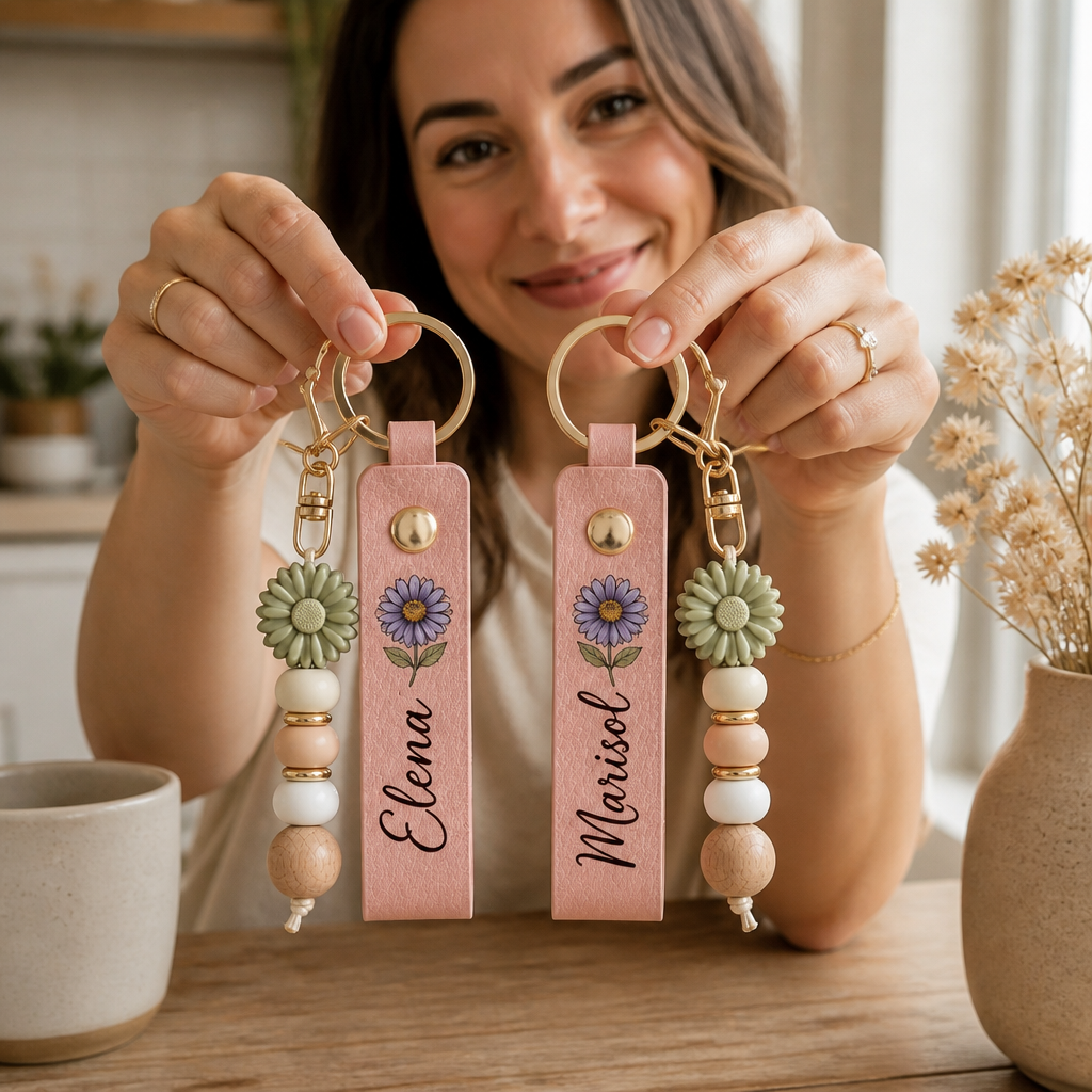 Custom Birth Flower & Name For Friends, Coworkers, Daughter, Self Gift - Personalized Beaded Keychain mockup-held-6a9942a49d4f0bc013bc095f.png