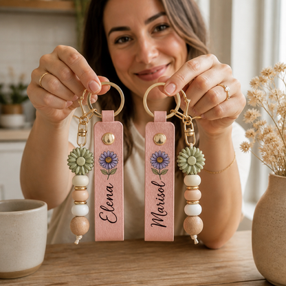 Custom Birth Flower & Name For Friends, Coworkers, Daughter, Self Gift - Personalized Beaded Keychain mockup-held-6a9942a49d4f0bc013bc095f.png