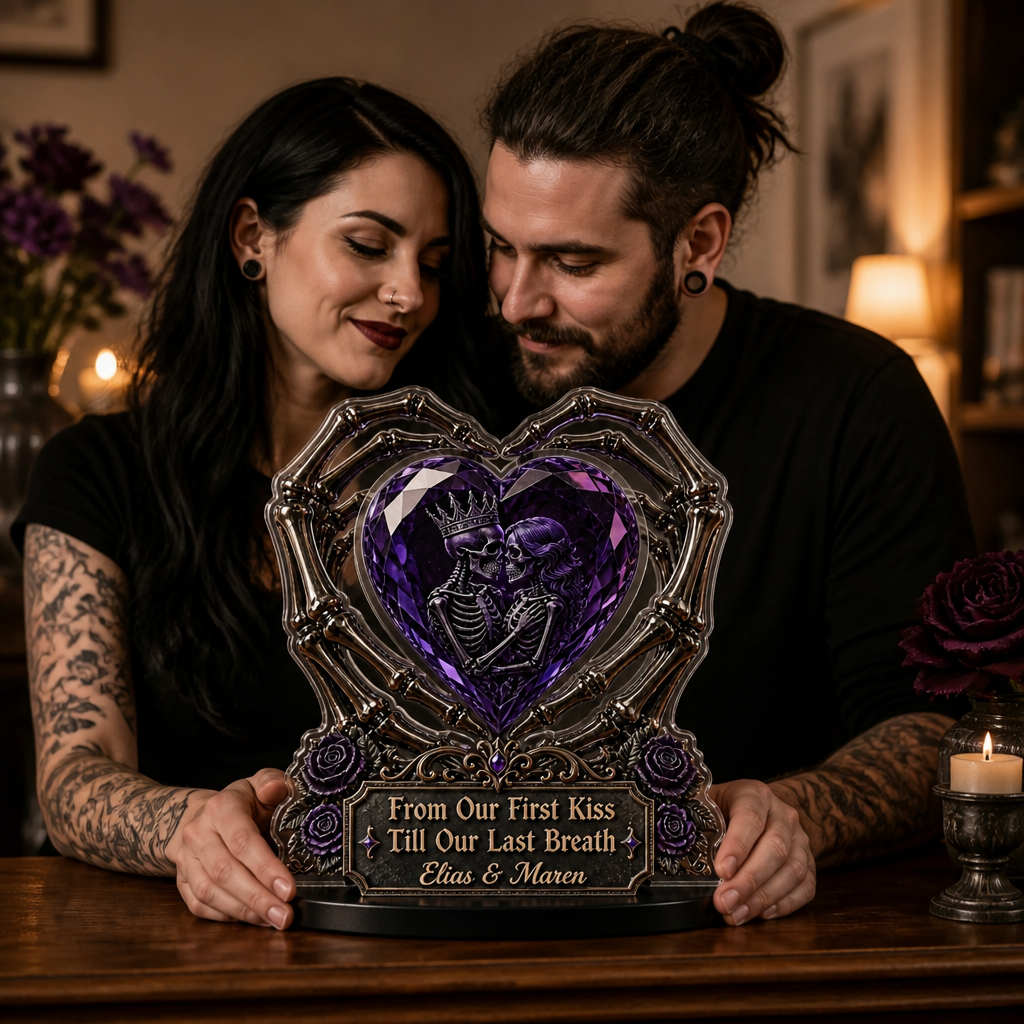 From Our First Kiss – Personalized Photo Custom Shape Acrylic Plaque – Halloween Couple Gift mockup-held-6a9a441fb010036f55c5e43f.png
