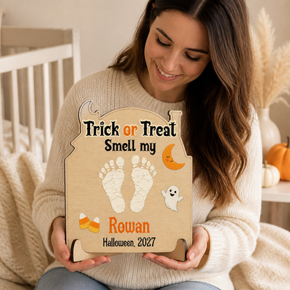 Trick or Treat Smell my – Personalized 2-Layer Standing Wooden Plaque – Cute Halloween Gift mockup-held-6a9a47c3d0802198d369f304.png