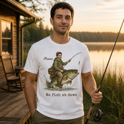 We Fish At Dawn Photo T Shirt - Funny Personalized Fishing Gifts mockup-held-6a9a4dc7d0802198d369f30e.png