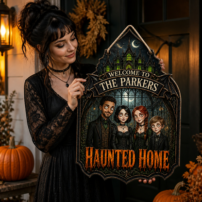 Welcome to the Parkers Haunted Home – Personalized Photo Wood Sign – Halloween Gift For Family mockup-held-6a9a4e41506d557ec75230ea.png