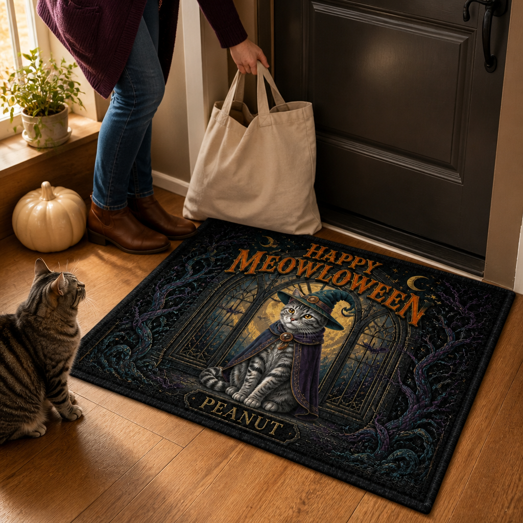 Happy Meowloween Peanut – Personalized Photo Doormat – Halloween Gift mockup-held-6aa0d30fa099b0e81a074159.png