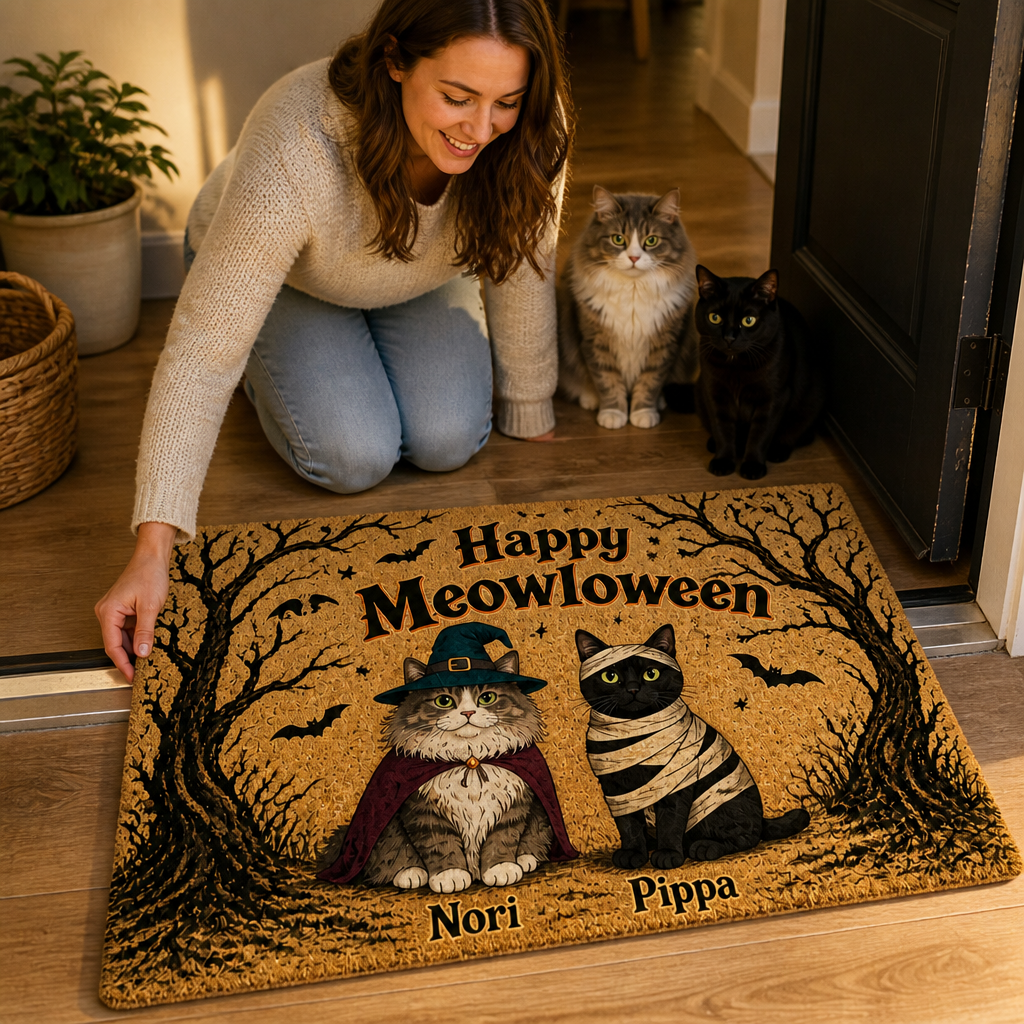 Happy Meowloween – Personalized Photo Doormat – Halloween Gift mockup-held-6aa0d3143313ac2b1dc9e970.png