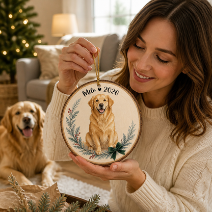 Custom Pet Portrait Ornament – Personalized Dog Cat Ornament with Name & Year | mockup-held-6ab09d704088d19bae0d03c6.png