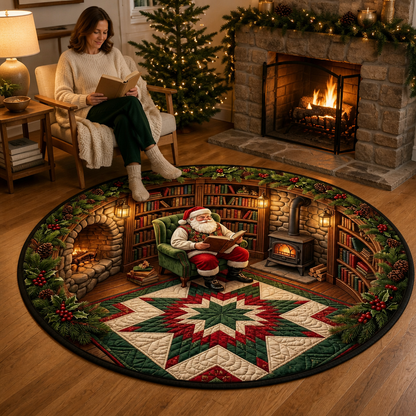 Santa's Reading Nook Rug – 3D Cozy Library Round Christmas Mat mockup-held-6ab0a3957a97e619b0637743.png